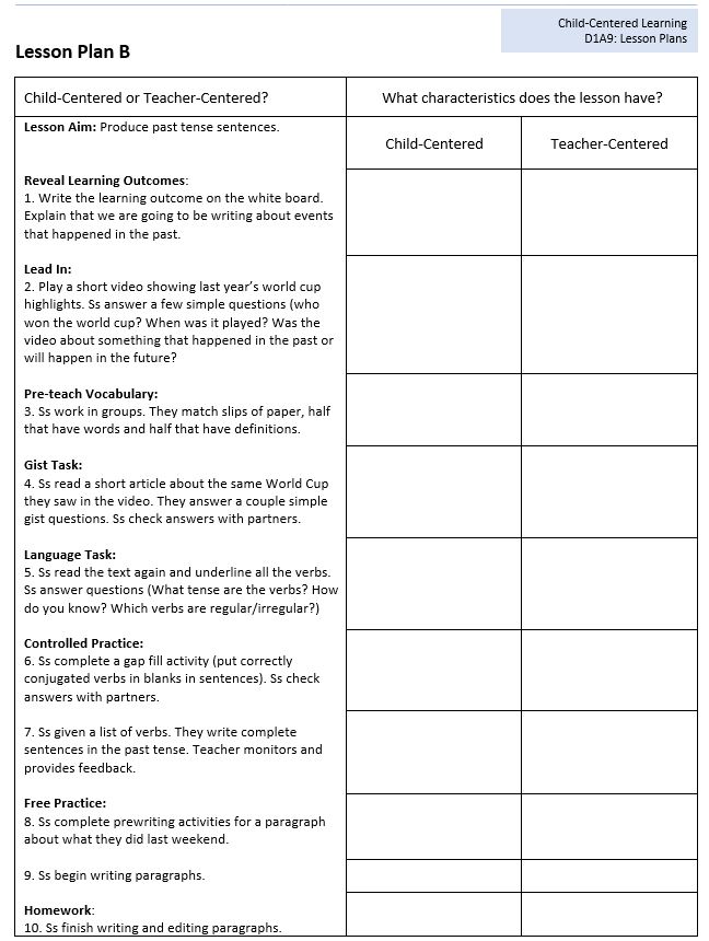 Student centered lesson plan template